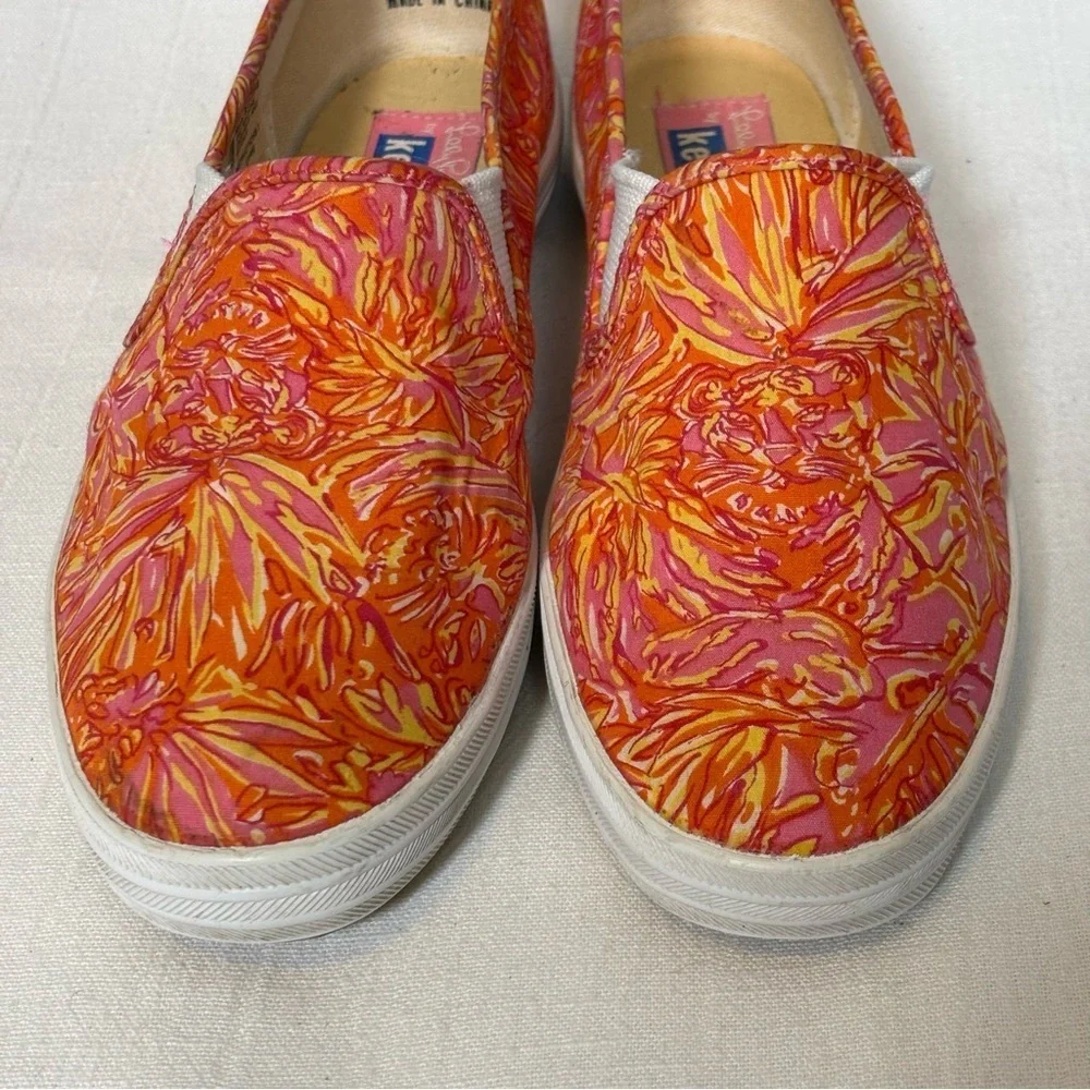 Keds x Lilly Pulitzer Loafer Slip-On Sneakers-Pink Orange Floral-Women Size 8.5